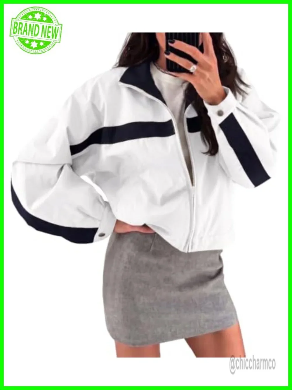 Cropped Zip Up Windbreaker Jacket Oversized Lightweight Casual Colorblock